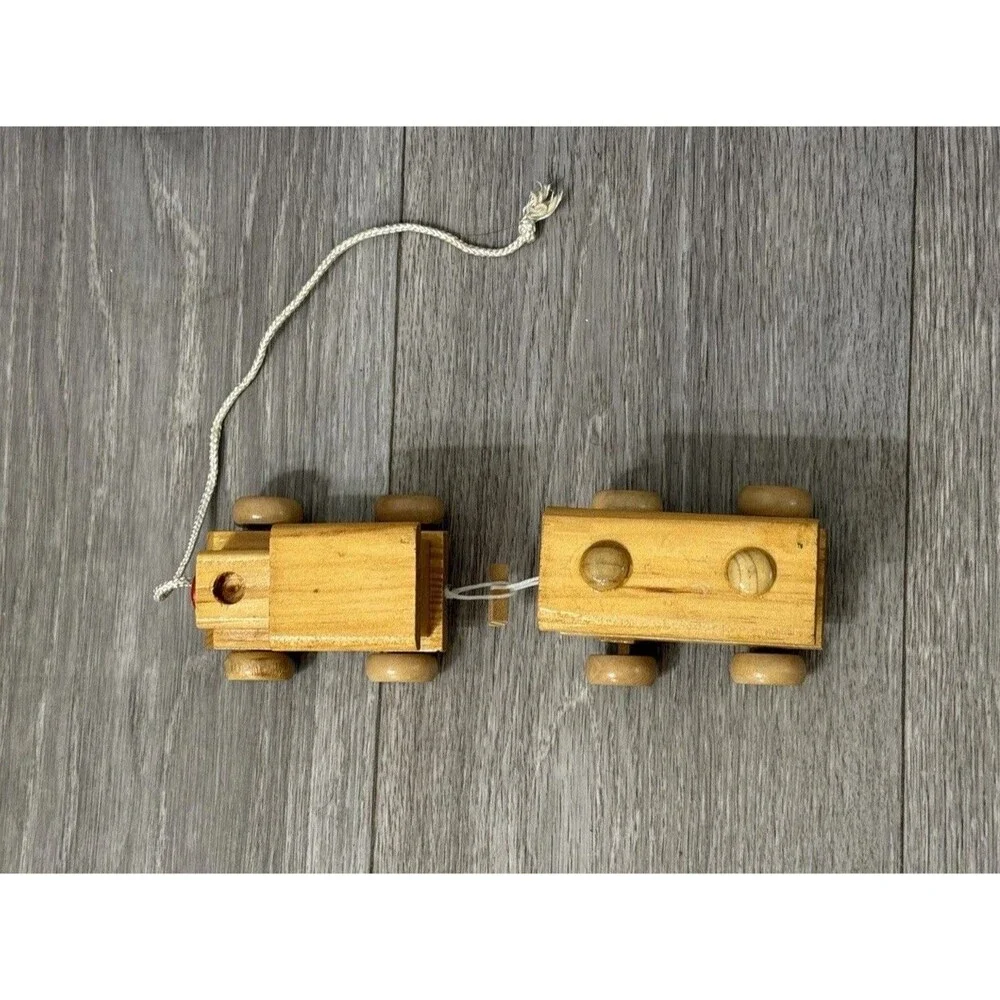 VINTAGE HAND MADE WOODEN TRAIN & CAR WITH BLOCKS STURDY Pull Toy